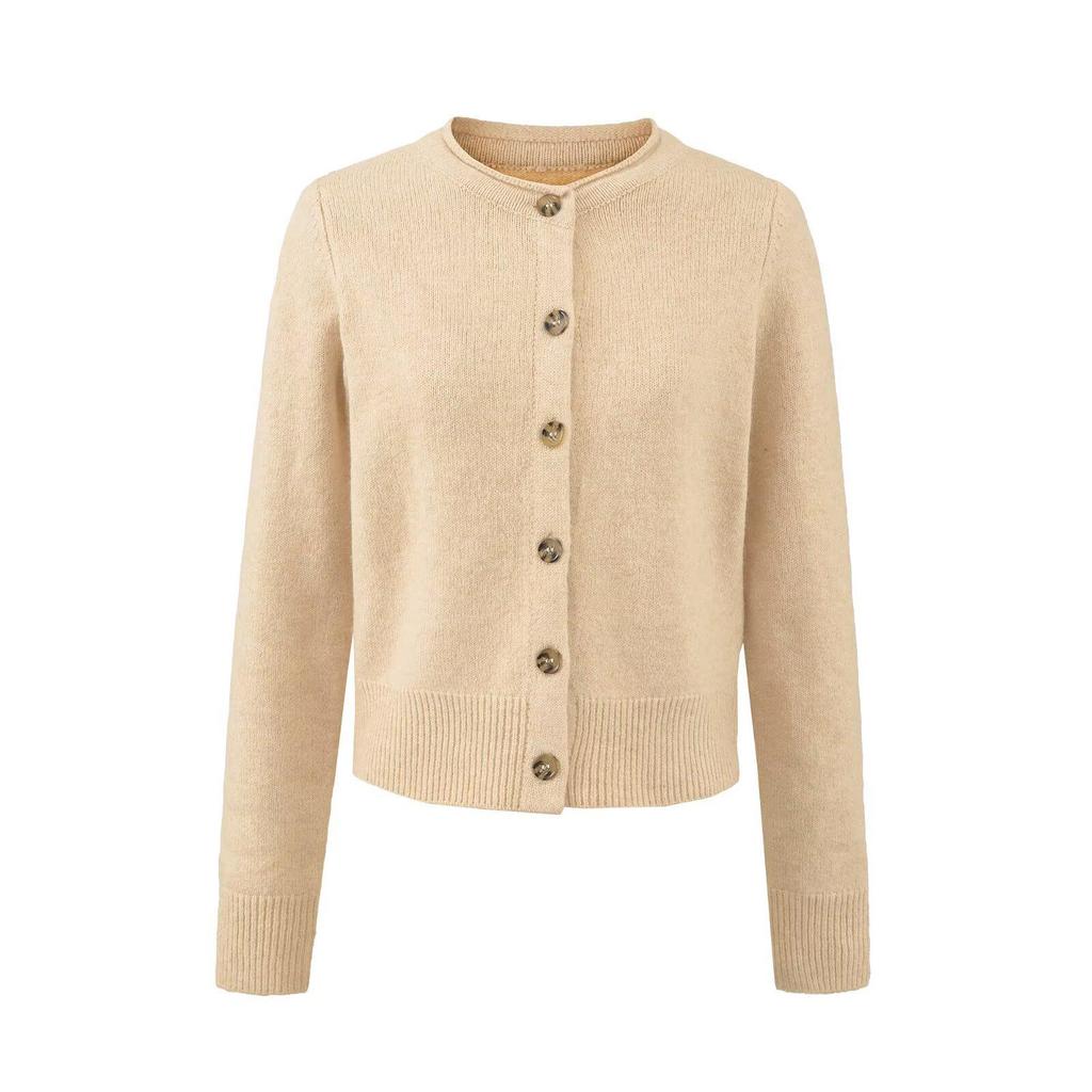 FS636-26 New European & American Style Round Neck Single-Breasted Long Sleeve Knit Cardigan Sweater for Women