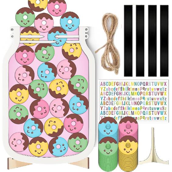 Magnetic Reward Jars for Kids with DIY Colorful Letter Stickers - Smiley Faces Jar for Classroom Reward System/Home Chores Chart, Positive Behavior Donuts