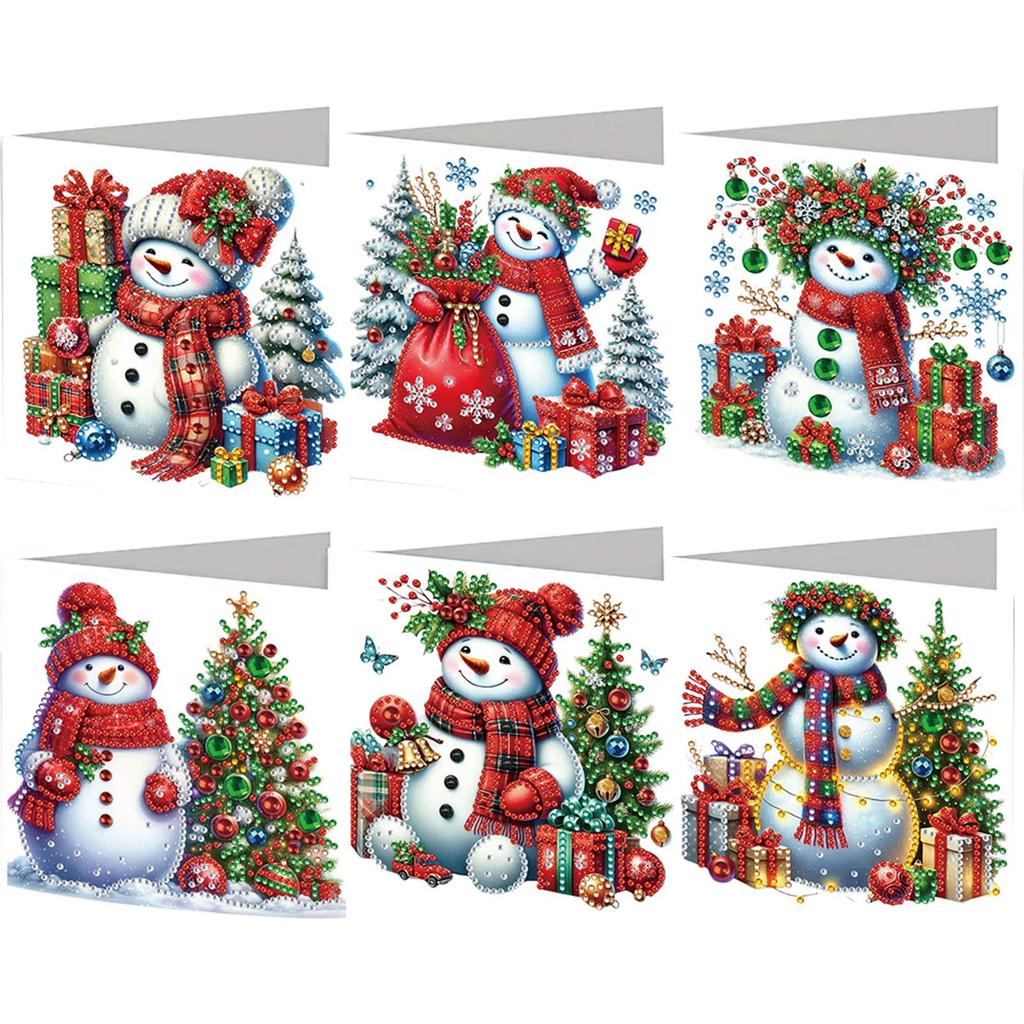 6PCS DIY Rhinestone Diamond Art Mosaic Postcards Xmas Pattern Diamond Art Handmade Cards Thank You Cards and Holiday Blessings