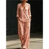 European and American Summer New Blue and White Tie-dye Gradual Change Diagonal Shirt Wide-leg Pants Two-piece Set Women's Casual Long-sleeved Suit