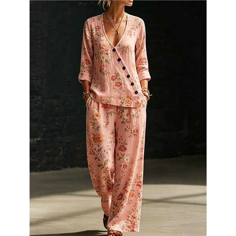 European and American Summer New Blue and White Tie-dye Gradual Change Diagonal Shirt Wide-leg Pants Two-piece Set Women's Casual Long-sleeved Suit