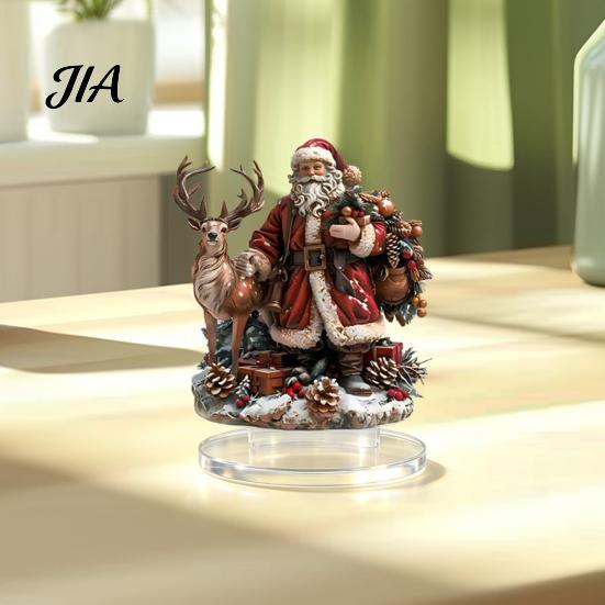Niedlicher Weihnachtsmann Weihnachtsdekorationen Weihnachtsrentier Tischdekoration, 2D Acryl Festliche Home Office Schreibtischdekoration für Kamin Wohnzimmer