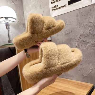 Mode Frauen Home Plattform Fuzzy Hausschuhe 2024 Winter Mode Flauschigen Weichen Plüsch Indoor Damen Offene Spitze Rutschen Haus Warme Baumwolle Schuhe