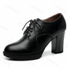 Neue Damen Pumps Schuhe PU Leder Elegant Spitz Zehenbereich Schnürung Dicke Hohe Absätze Flach Einfarbig Lässig Übergröße 43 Damenschuh