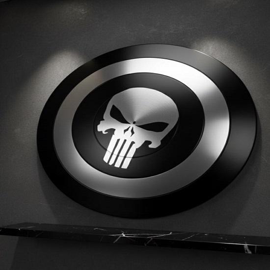 Handgefertigtes Punisher-Totenkopf-Stahlschild, Cosplay LARP Schild, 60,96 cm