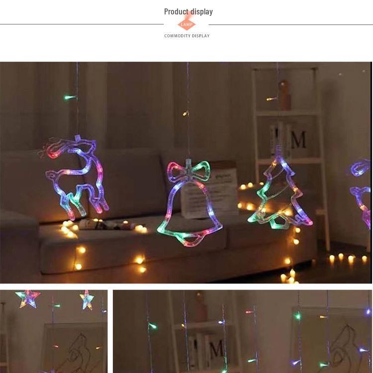 LED Curtain Icicle Christmas Lights - Creative Elk & Bells String Lights for Holiday Decor