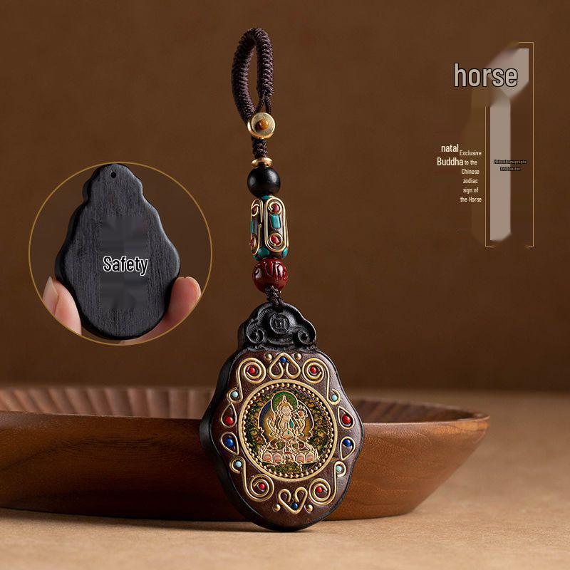Ebony Nepal Eight Guardian Gods Keychain Pendant - Retro Buddha Jewelry Gift for Men and Women