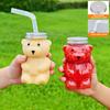 Disposable Bear Cup with Straw Lid Ergonomic Bear-Shaped Plastic Cup Drinkware Home