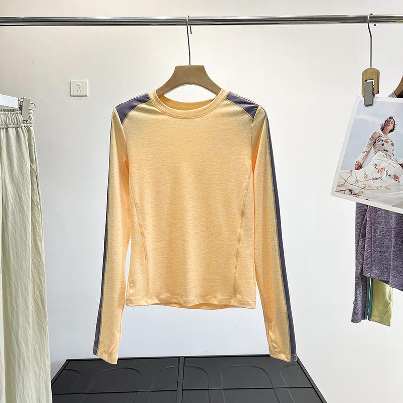 

Women s Summer Outdoor Quick-Dry Color-Block Sun Protection Half-Zip Cycling Slim Fit Long Sleeve T-Shirt Small помаранчевий/жовтий