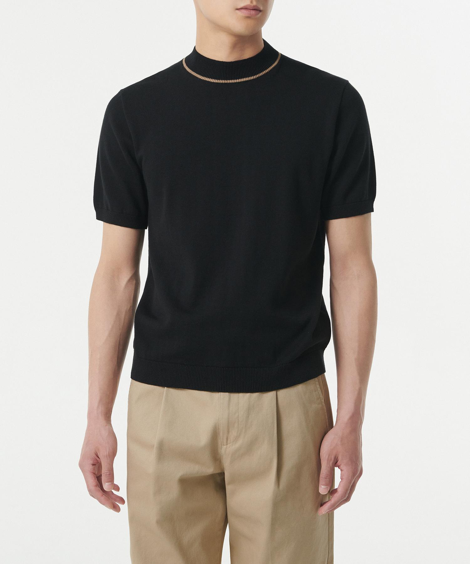 Musinsa Standard Mock Neck Tipping Short Sleeve Knit [Black] Black/2Xl