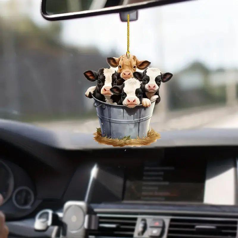 

Car Acrylic Charming Pendant Featuring Cute Cartoon Cow Ideal For Holiday Decor