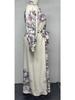 Dubai-Inspired Islamic Floral Lantern Sleeve Dress with Stand Collar