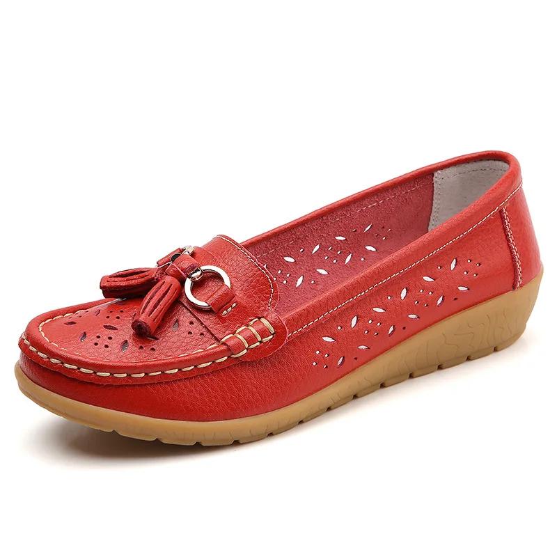 Summer Leather Women's Shoes Moccasins Platform Soft Boat Fashion Cutout Flats Casual Low Heel Nurse Lolita Shoes