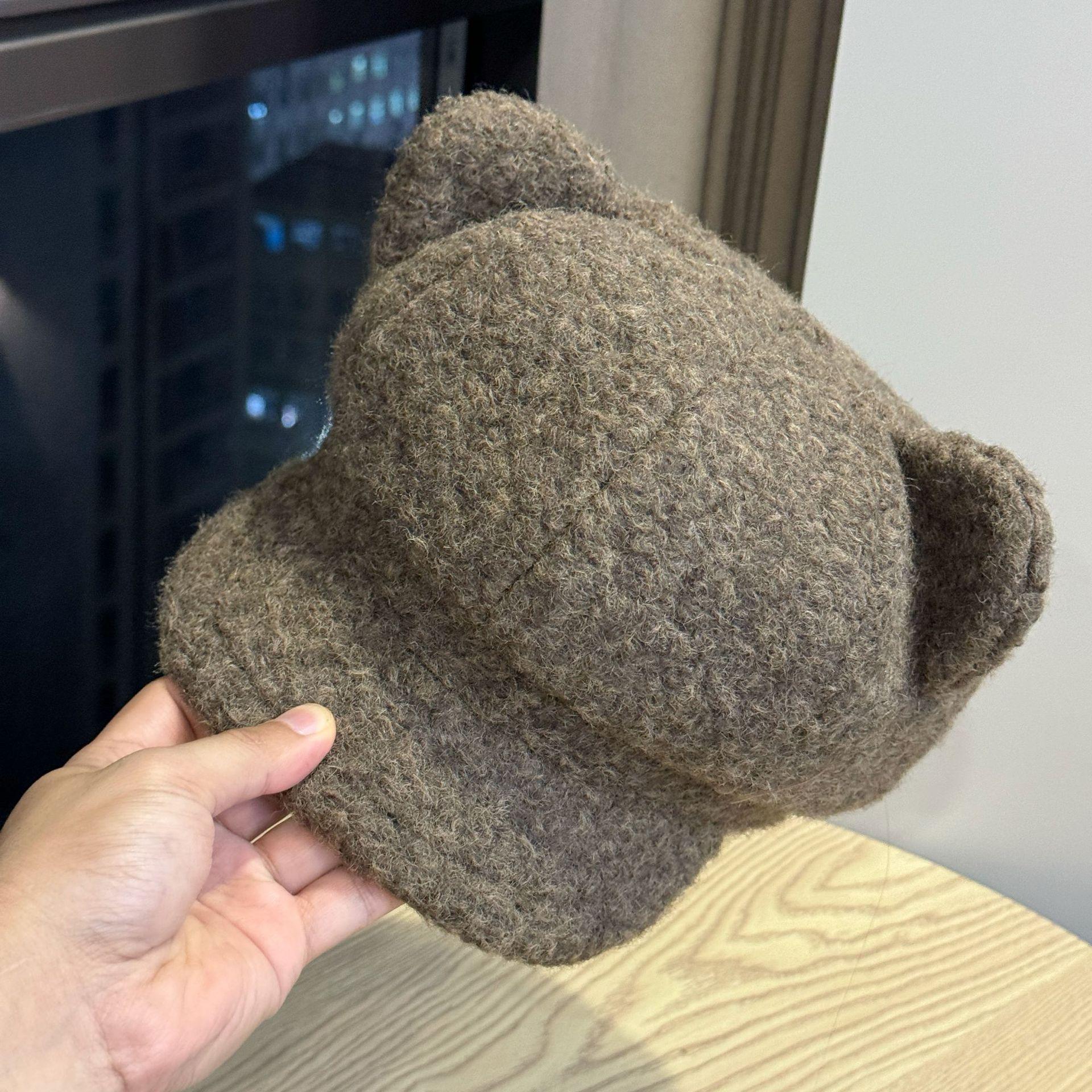 

New cute cat ear plush beret for women, autumn and winter, face-slimming octagonal hat, large head circumference, warm newsboy hat Adult54-60Adjustable глибокий кавового кольору