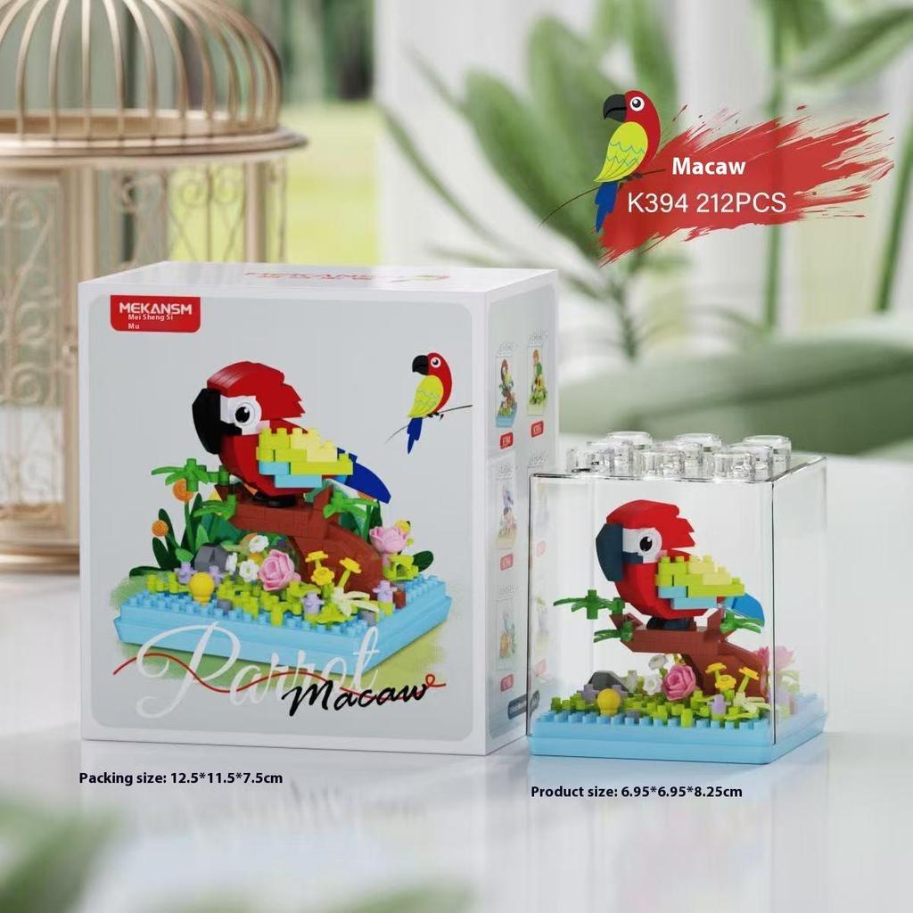 Creative Building Blocks Cute Parrot Bird Acrylic Box Art Toys Gift For Children For Girls