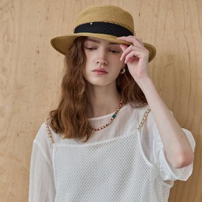 Pearl Mesh Ribbon Wire Raffia Boater Hat Ze07am004na