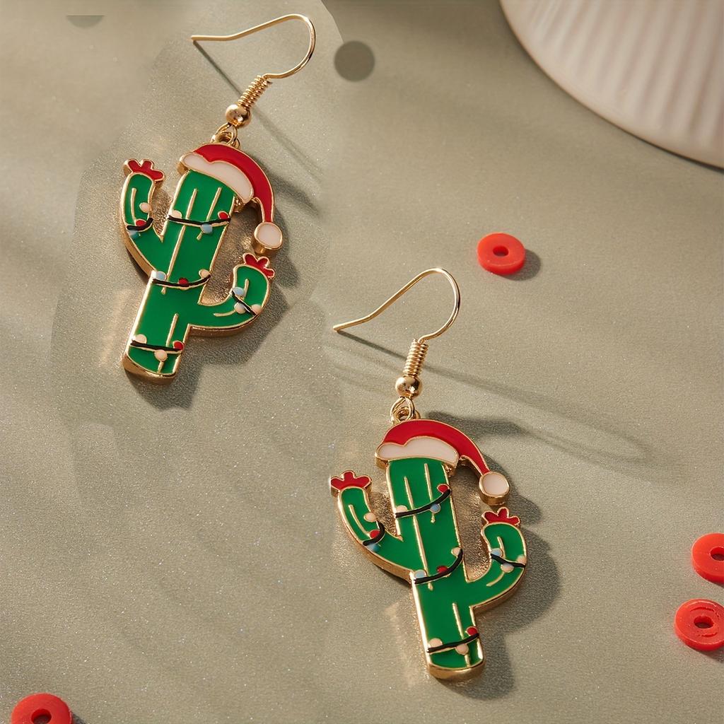 Christmas Little Red Riding Hood Green Cactus Pendant Earrings Premium Versatile