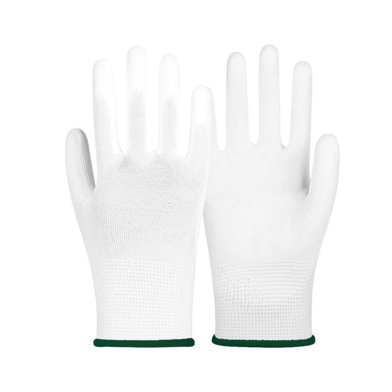 Λευκά Γάντια Παλάμης με Αντιστατική Επικάλυψη PU, Χωρίς Σκόνη, Προστασία Δακτύλων με Χρωματιστή Λωρίδα