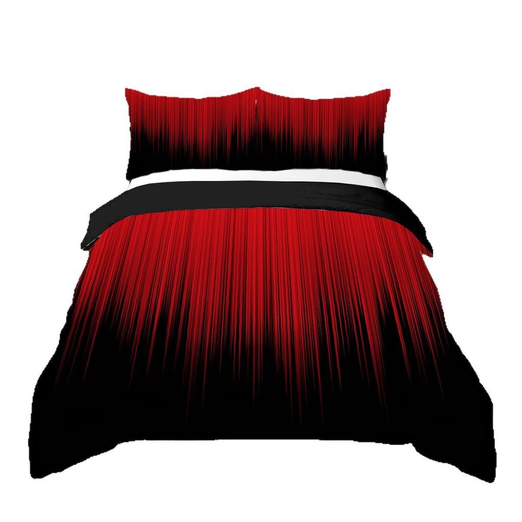 Red and black 3D digital printing three-piece set to map custom bedding quilt cover
