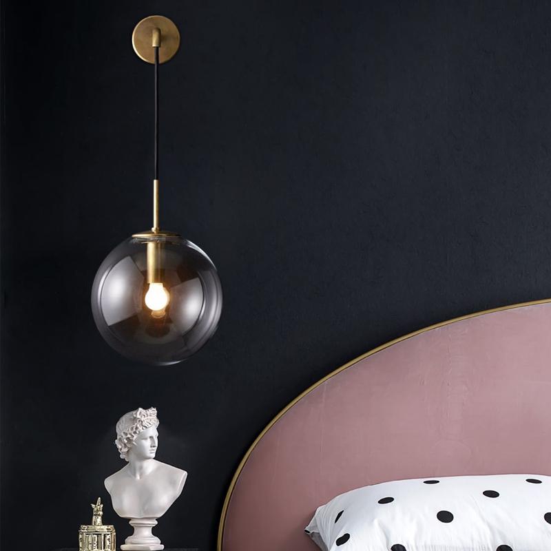 Moderne, leichte, luxuriöse Glaskugel-Wandleuchte E27/E26, verstellbar, für Schlafzimmer, Nachttisch, Arbeitszimmer, Hotelzimmer, Loft-Korridor