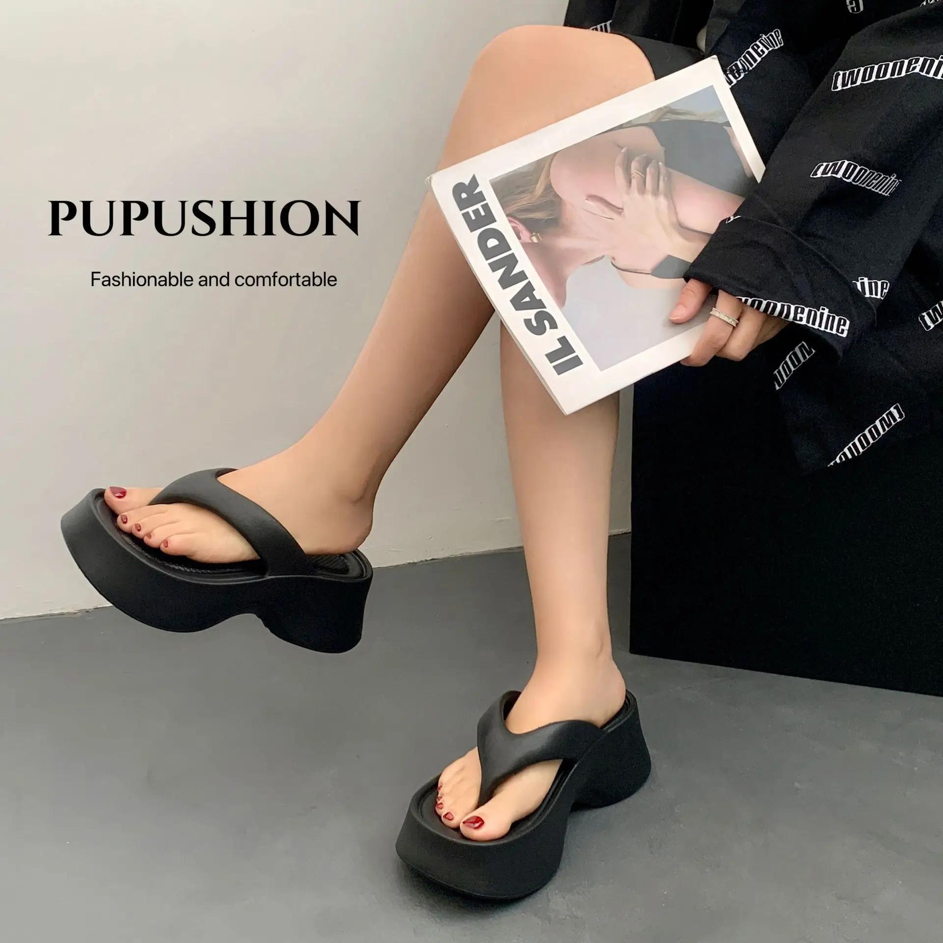 

Мода 2025 Новые Горячие Красные Массивные Шлепанцы на Платформе Женские Летние Мягкие Ева Облачные Тапочки Женские Сланцы с Перемычкой Нескользящие Пляжные Сандалии Mujer 36-37 чёрный