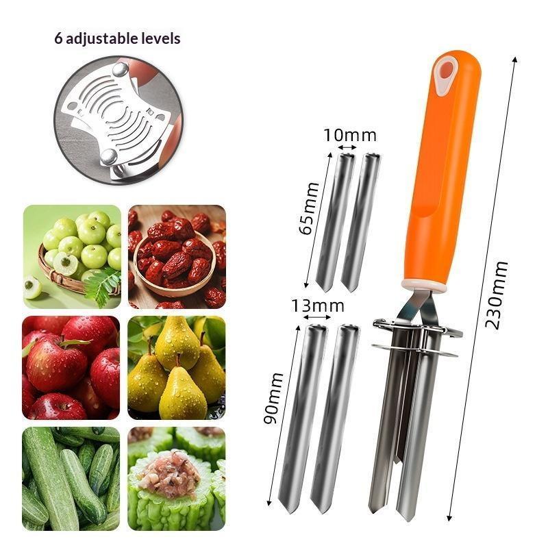 4 In 1 Stainless Steel Cherry Red Dates Pear Seed Remover Multi-Function Fruit Seed Corer Remover Slicer Knife Kitchen Gadgets