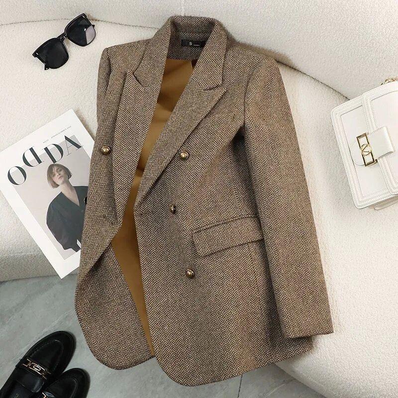 Retro Elegant Women's Long Sleeve Suit Jacket Casual Loose Fit Korean Style Autumn Winter New Arrival plus Size Casual Top