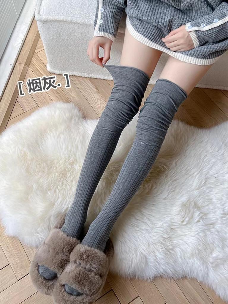 Autumn and Winter Rice White Knee Stockings Women's New Outer Thigh Socks Japanese Splicing High Stockings Stacking Socks