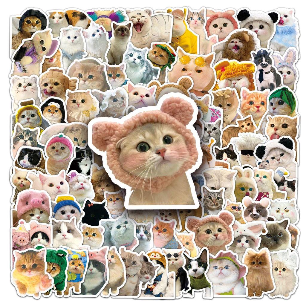 100 Cute Cat Emoticon Stickers: Waterproof Decorative Kitten Designs for Mobile Phones and Computers.