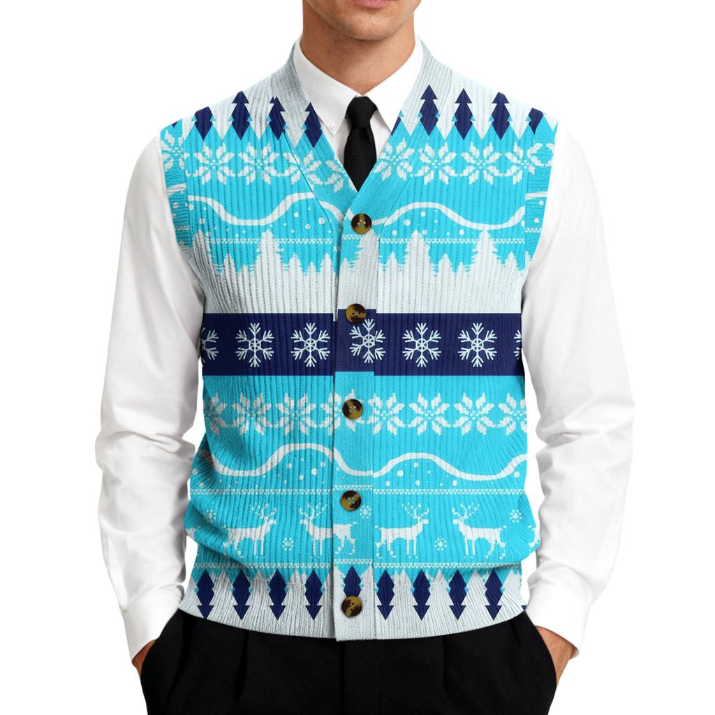 Men's V-Neck Sleeveless Knit Cardigan Vest