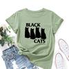 Summer Round Neck Black Cat Pattern Printed Top Fashionable Casual Pure Cotton Short Sleeved Women's T-shirts