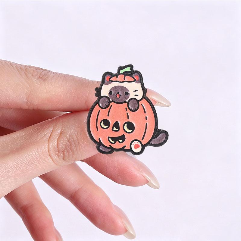 Halloween Cat Ghost Badge Pumpkin Kitten Enamel Pins Spooky Jack‑o‑Lantern Brooch Cute Creepy Punk Accessories Decor Gift