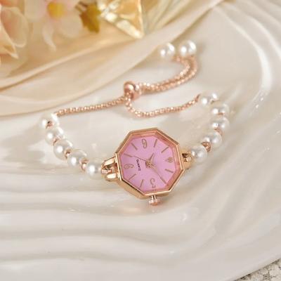 Elegantní Jednoduchost Prémiová Verze Perlový Posuvný Náramek Styl Hodinek pro Ženy Módní Trendy Křemenné Náramkové Hodinky