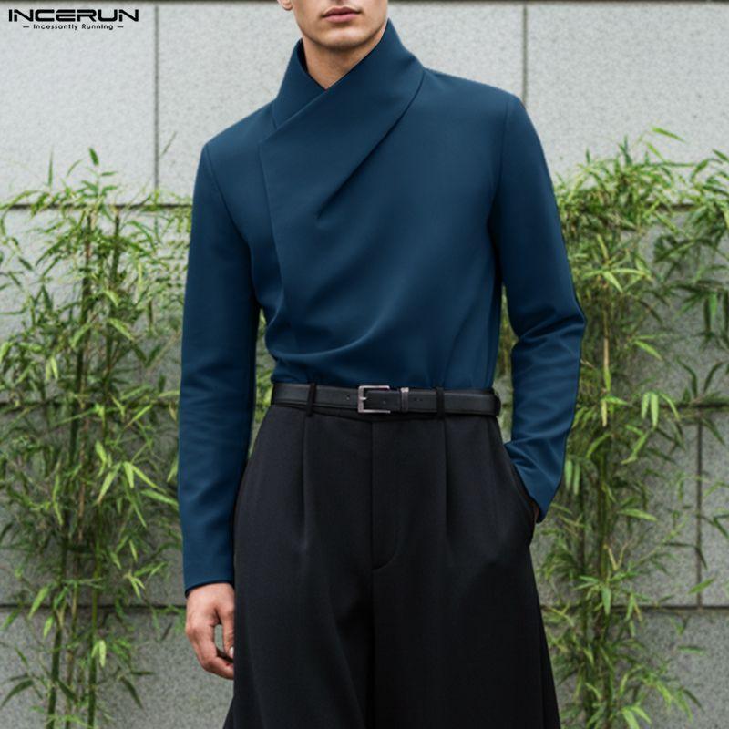 INCERUN Oversized Men's High Neck Long Sleeve Casual Loose T-shirts Tops