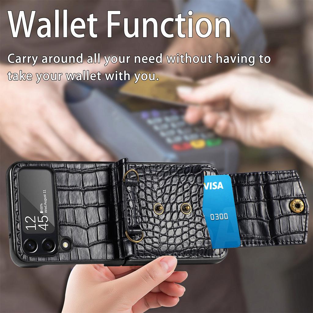 Wallet Phone Bag Crocodile Leather Case For Samsung Galaxy Z Flip4 5g Flip 4 Zflip4 Non -Slip Card Slot Full Protection Cover