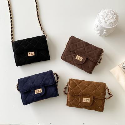 Autumn and Winter Mini Chain Bag Women's Suede New Small Square Bag Diamond Grid Retro Clamshell Messenger Bag