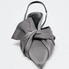 Fashion Elegant Gray Kitten Heel Slingback Strap Pumps Women Sexy Pointed Toe Satin Knot Heeled Sandals Fashion Office Designer Shoes