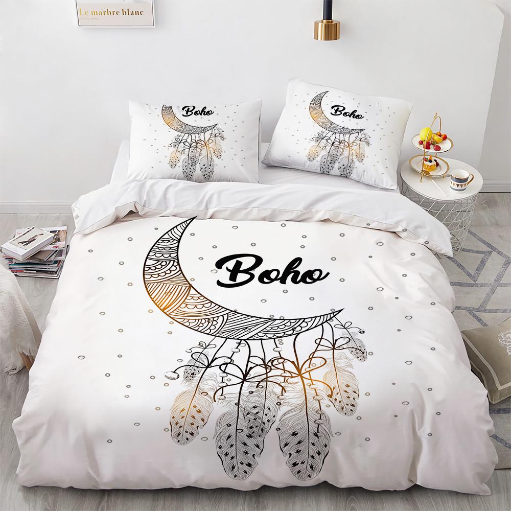 Dream Catcher Duvet Cover Set Colourful Feather Red Flower Romantic Theme Comforter Cover King Full Size for Kid with Pillowcase