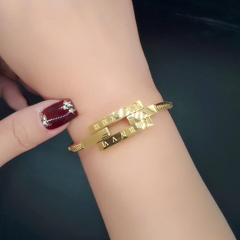 Titanium Titanium Steel Roman Digital Hollow Square Bracelet