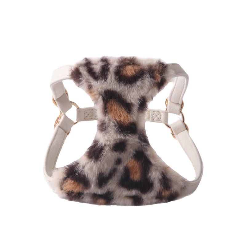 New Arrival Leopard Print Dog Harness & Leash Set - Faux Rabbit Fur Pet Harness Pet Leash with Dual Buckles Safety