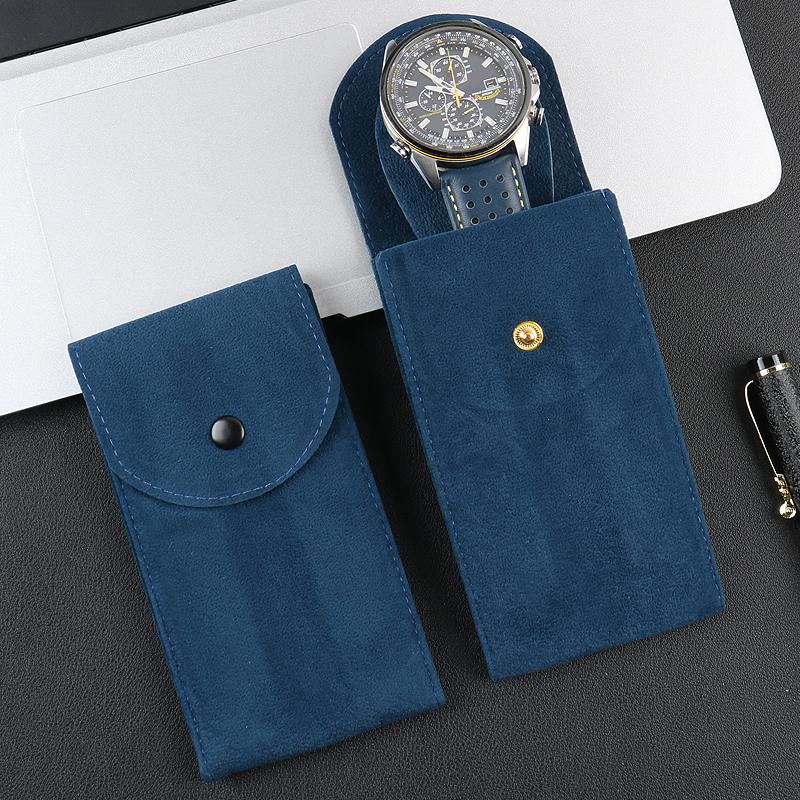3 colors Portable Watch Bag Gift Shock-proof Press Button Short Velvet Snap Watch Packing Pouch green single storage box