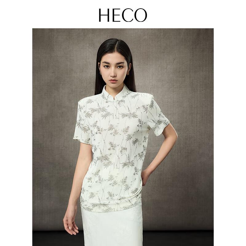 HECO 2025 New Chinese Style Acetate Teardrop Collar Short Sleeve T-shirt