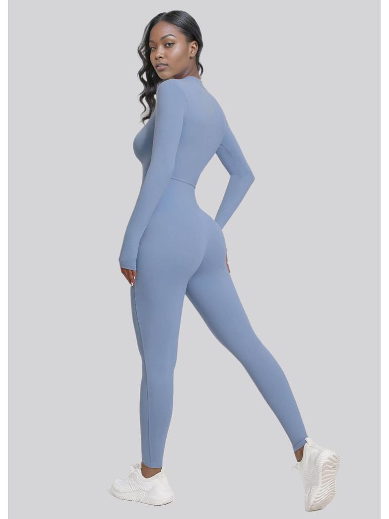 Women's Euro-American Zip Long Sleeve Yoga Set: High-Intensity Dance & Fitness Jumpsuit