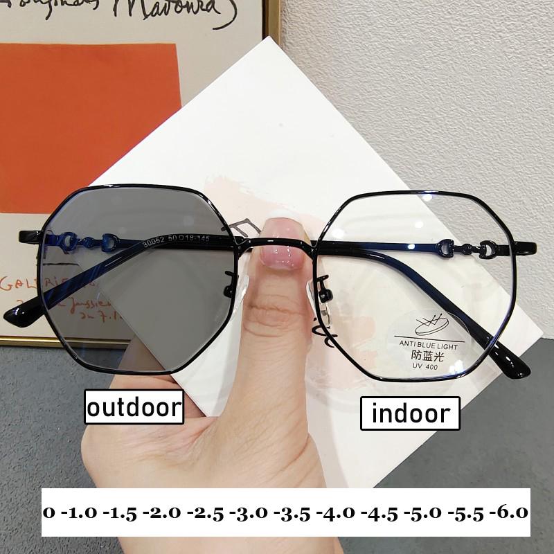 Intelligent Color Changing Short Sight Glasses New Fashion Overaized Frame Myopia Sunglasses Prescription Pochromic Eyewear
