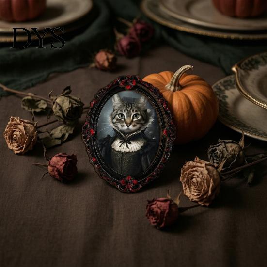 Wooden Animal Frame Ornament Halloween Pet Photo Decoration, with Adhesive Dot, Witch Hat Cat Dog Holiday Decoration Decor, Retro for Home Office