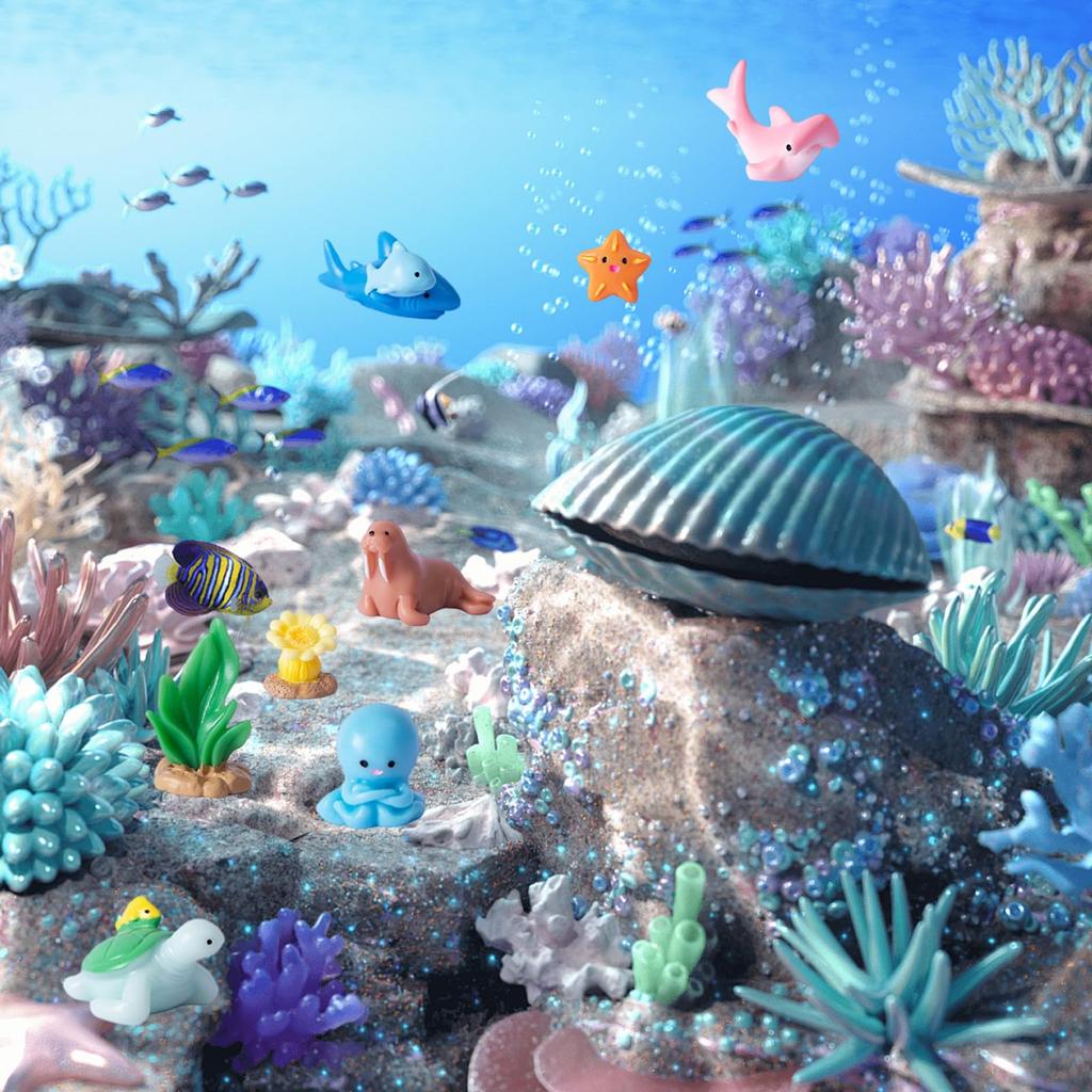 ZTFT Miniature Aquarium Decoration Resin Marine Animal DIY Miniature Garden Kids Home Aquarium Craft Jewelry 21-Piece Set, Figurines, Ornaments, Gift,