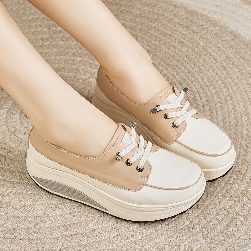 Women Platform Loafers Students Casual Leather Elevator Shoes Thick Sole Height Increase Sneakers