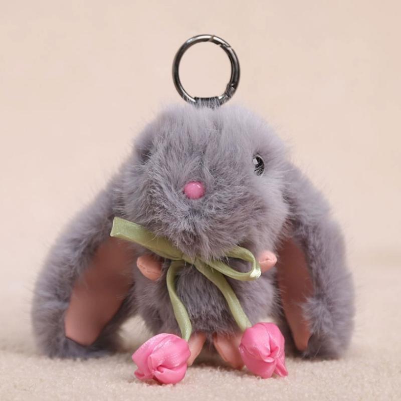 Cute Cartoon Plush Soft Tulip Bunny Pendant Keychain Backpack Hangings Decoration Gifts