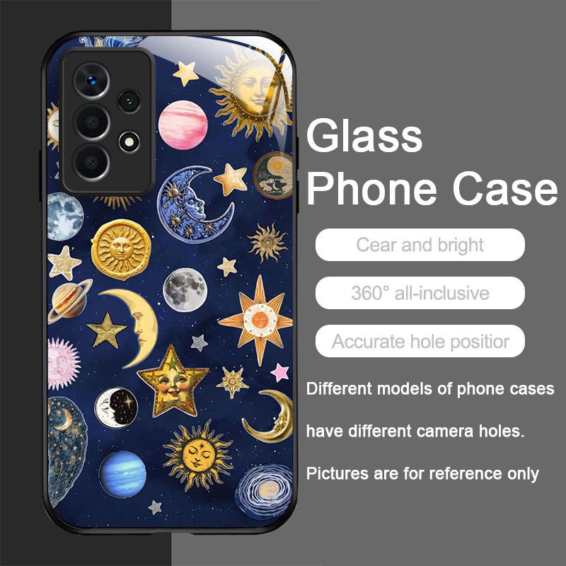Tempered Glass Phone Case for Samsung Galaxy S25 Ultra S24 S23 Plus S22 S21 S20 FE A56 Luxury Retro Style Stars Planet Y2K Cover