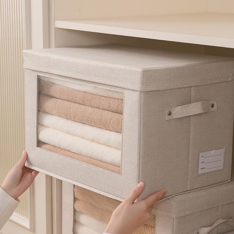 Foldable Fabric Storage Box With Lid Large Capacity Clothes Organizer Bedroom Closet
